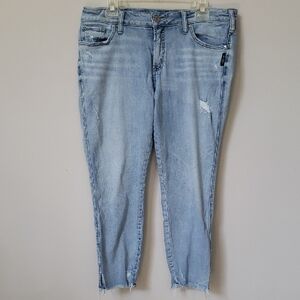 Silver Jeans Womens 33 Suki Skinny Crop Raw Hem Light Blue Distressed Denim